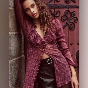 Free People Night Moves Lace Buttondown Top Blouse Romantic Size Small